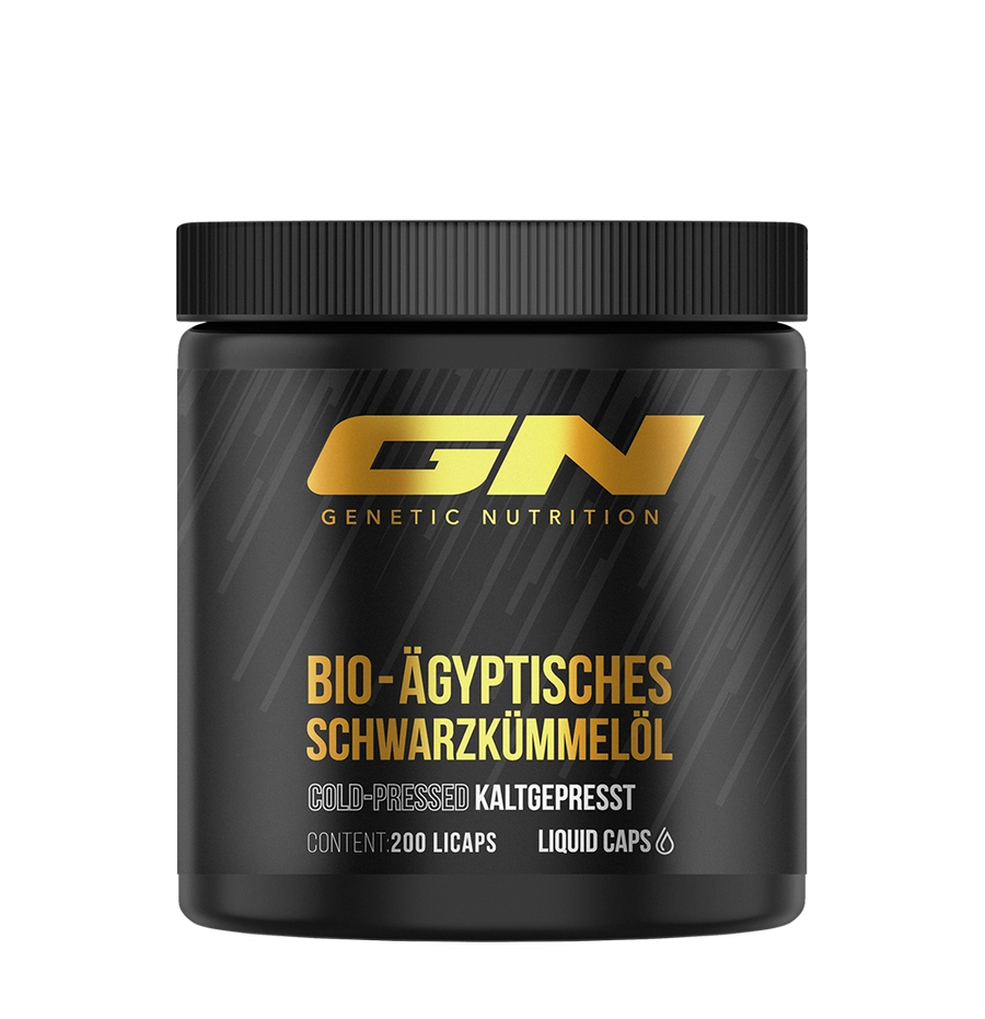 Bio Ägyptisches Schwarzkümmelöl 200 Kapseln von GN Laboratories — Vorderansicht der Dose