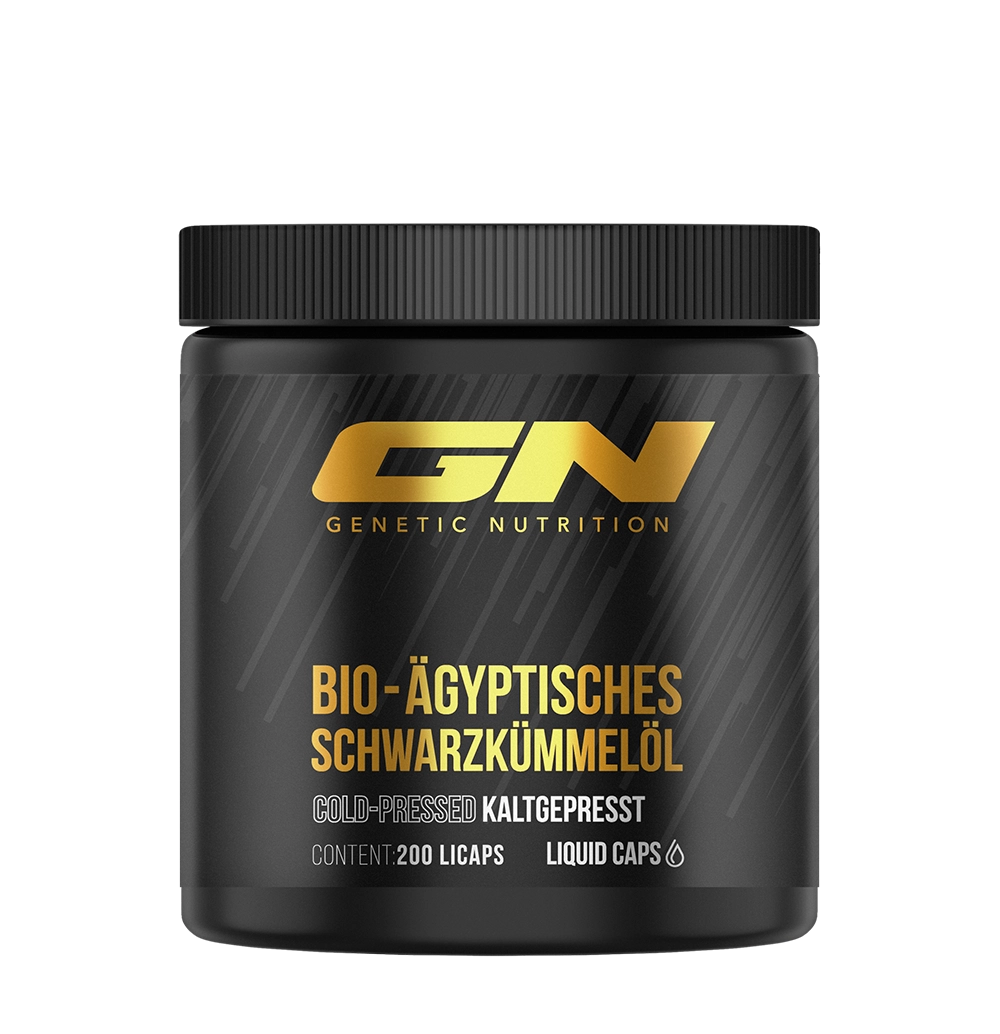 Bio Ägyptisches Schwarzkümmelöl 200 Kapseln von GN Laboratories — Vorderansicht der Dose
