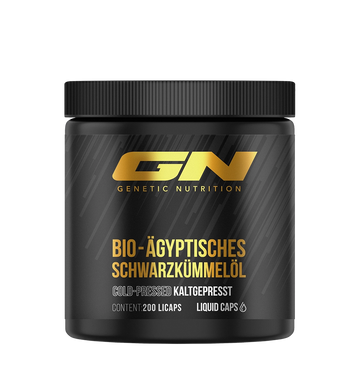 Bio Ägyptisches Schwarzkümmelöl 200 Kapseln von GN Laboratories — Vorderansicht der Dose