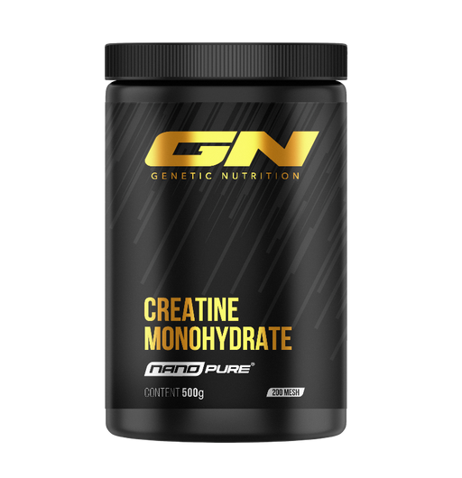 GN Laboratories Kreatin Monohydrat Pulver Nano Pure 500g Dose mit 200 Mesh Technologie und goldenem Schriftzug