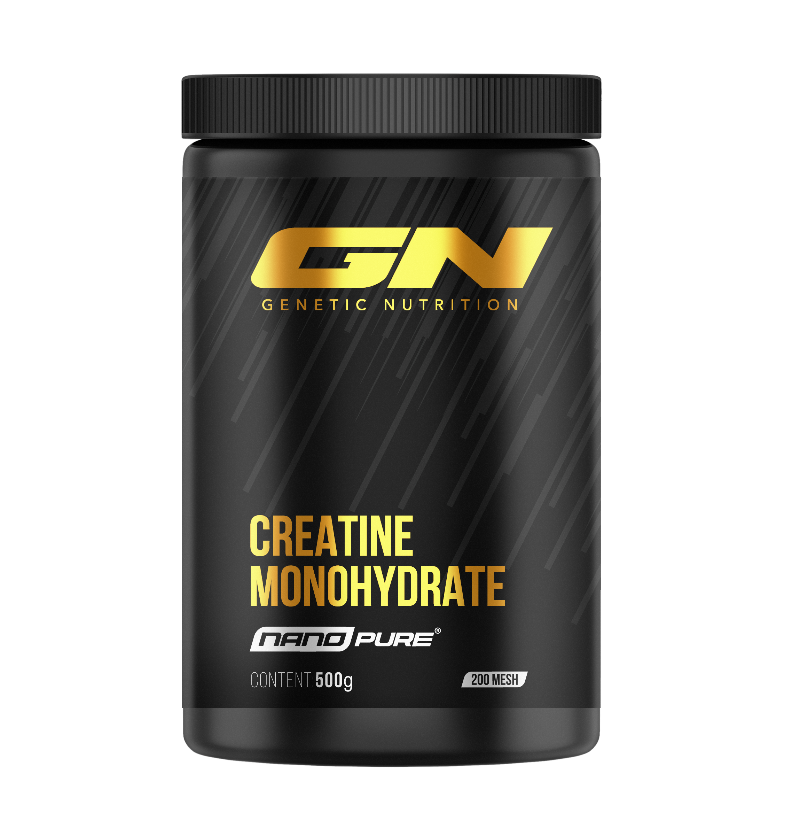 GN Laboratories Kreatin Monohydrat Pulver Nano Pure 500g Dose mit 200 Mesh Technologie und goldenem Schriftzug