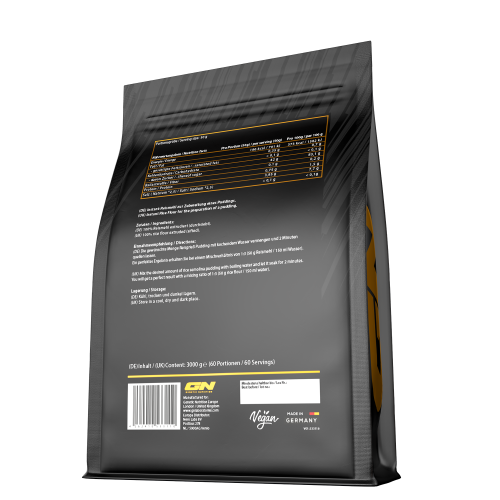 Reispudding 3kg von GN – Verpackungsrückseite mit Nährwertangaben, Zutaten und Zubereitungshinweisen